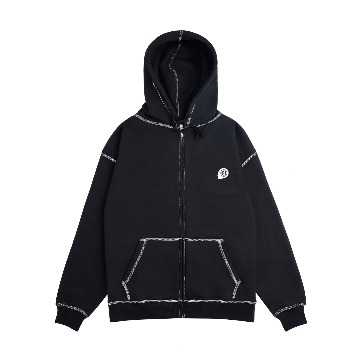 Zipped Hoodie Contrast Stitching