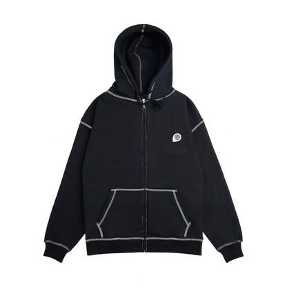 Zipped Hoodie Contrast Stitching