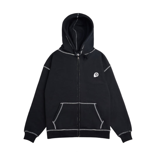Zipped Hoodie Contrast Stitching